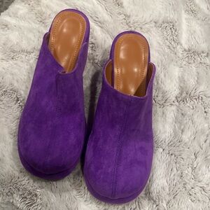 Purple Suede Platform Mules - Women's Slip-On Clog